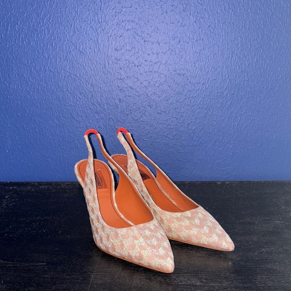 Missoni Peach Patterned Knit Fabric Pointed Toe Slingback Sandals